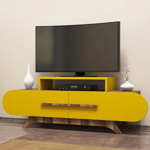 TV szekrény Rose - Walnut, Yellow-VASBÚTOR