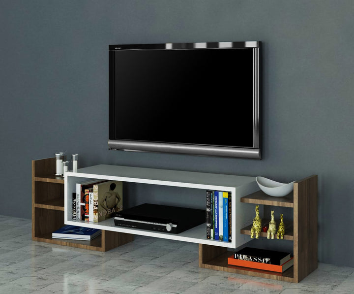 TV szekrény Sema - White, Walnut-VASBÚTOR