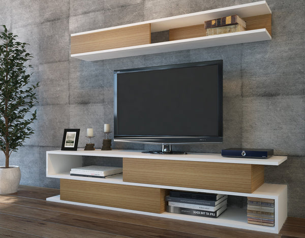 TV szekrény Sims - White, Teak-VASBÚTOR