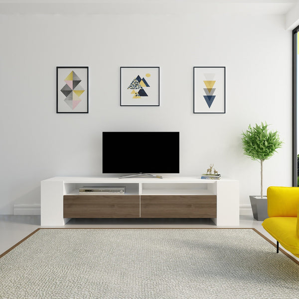 TV szekrény Sosruko - White, Walnut-VASBÚTOR