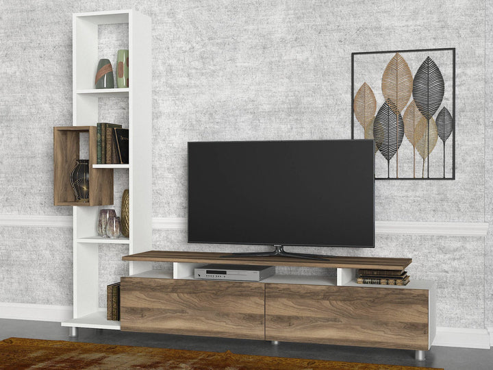 TV szekrény Tulip - White, Walnut-VASBÚTOR