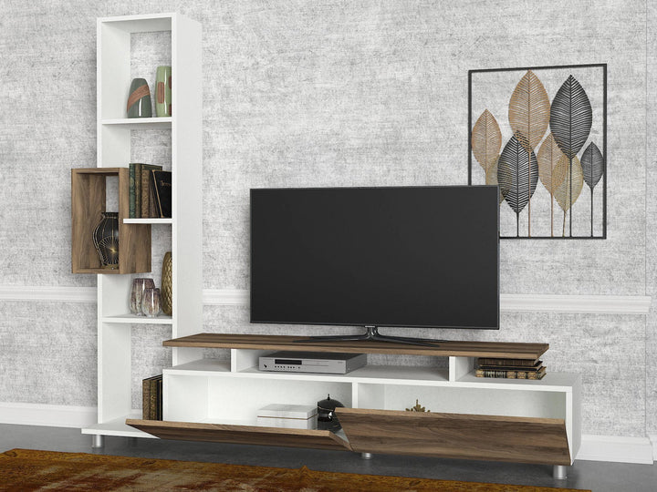 TV szekrény Tulip - White, Walnut-VASBÚTOR