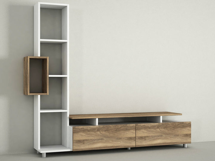 TV szekrény Tulip - White, Walnut-VASBÚTOR