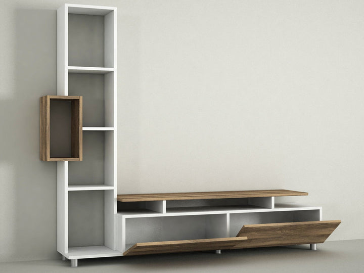 TV szekrény Tulip - White, Walnut-VASBÚTOR