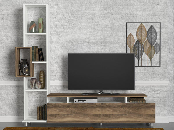 TV szekrény Tulip - White, Walnut-VASBÚTOR