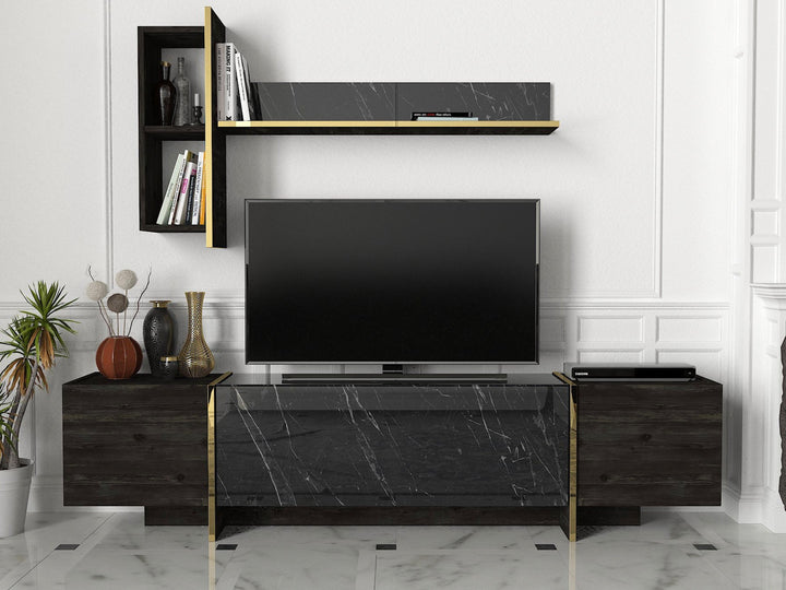 TV szekrény Veyron - Black, Gold-VASBÚTOR