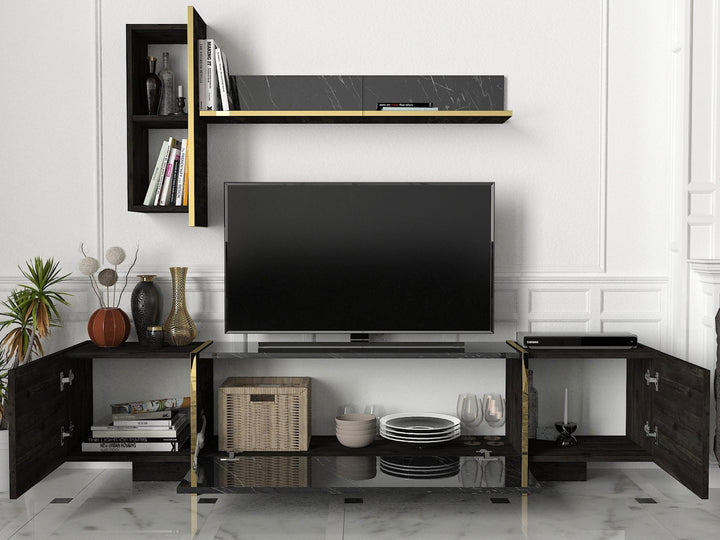 TV szekrény Veyron - Black, Gold-VASBÚTOR