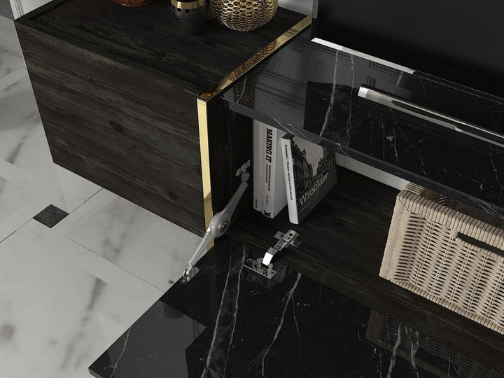 TV szekrény Veyron - Black, Gold-VASBÚTOR