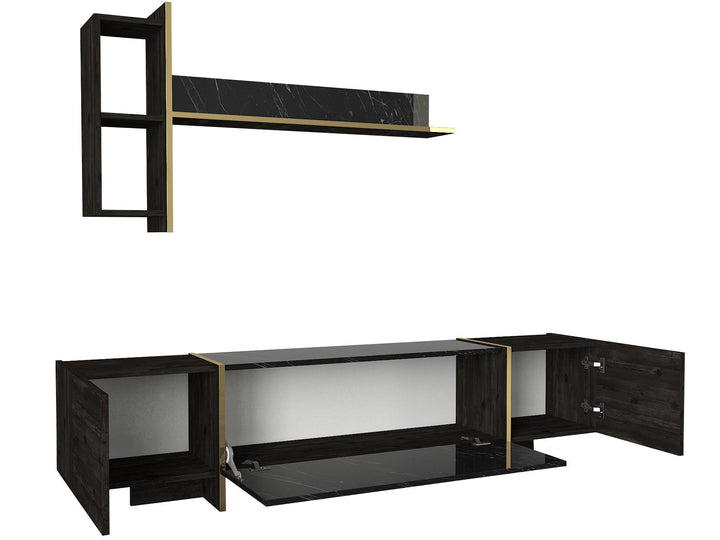 TV szekrény Veyron - Black, Gold-VASBÚTOR