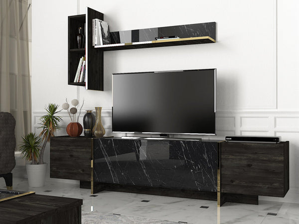 TV szekrény Veyron - Black, Gold-VASBÚTOR