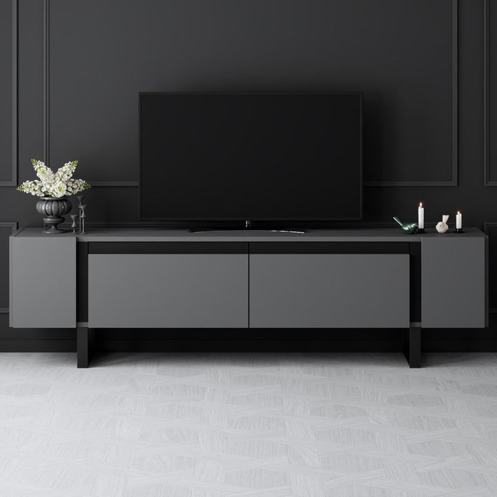 TV szekrény Yildiz - Anthracite, Black-VASBÚTOR