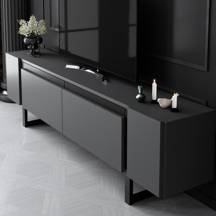 TV szekrény Yildiz - Anthracite, Black-VASBÚTOR