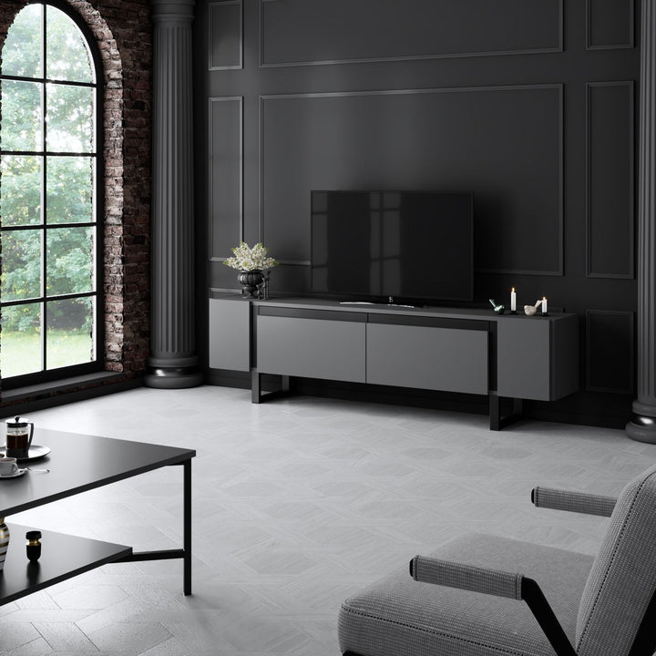 TV szekrény Yildiz - Anthracite, Black-VASBÚTOR