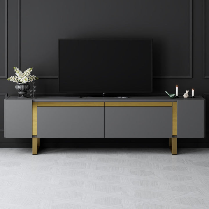 TV szekrény Yildiz - Anthracite, Gold-VASBÚTOR