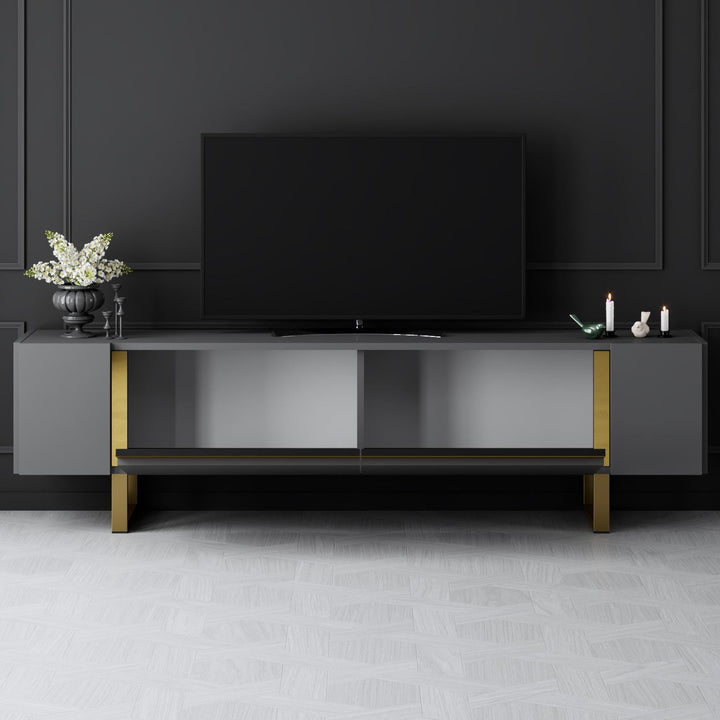 TV szekrény Yildiz - Anthracite, Gold-VASBÚTOR