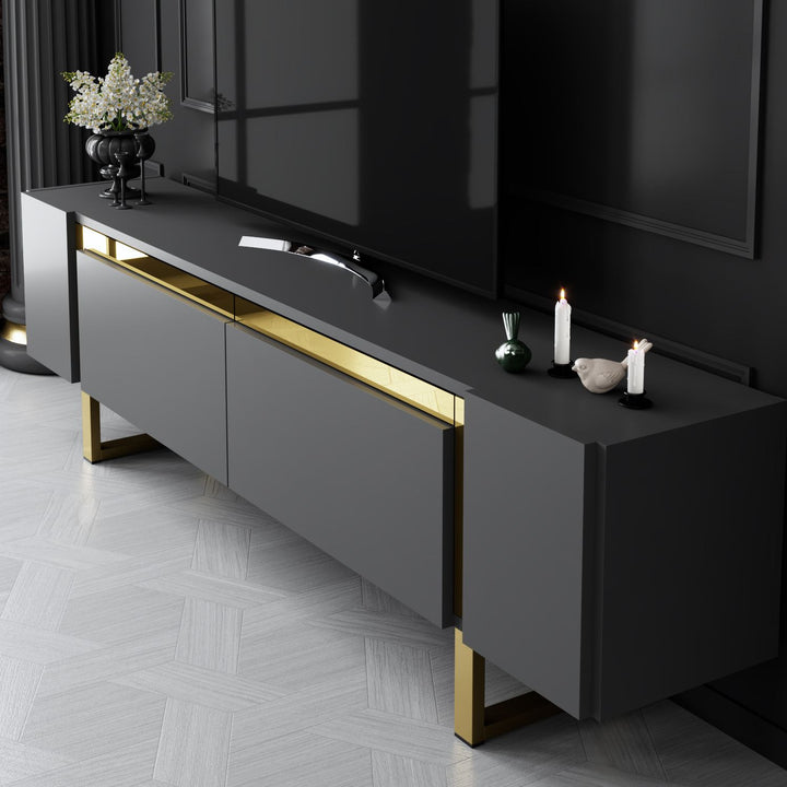 TV szekrény Yildiz - Anthracite, Gold-VASBÚTOR