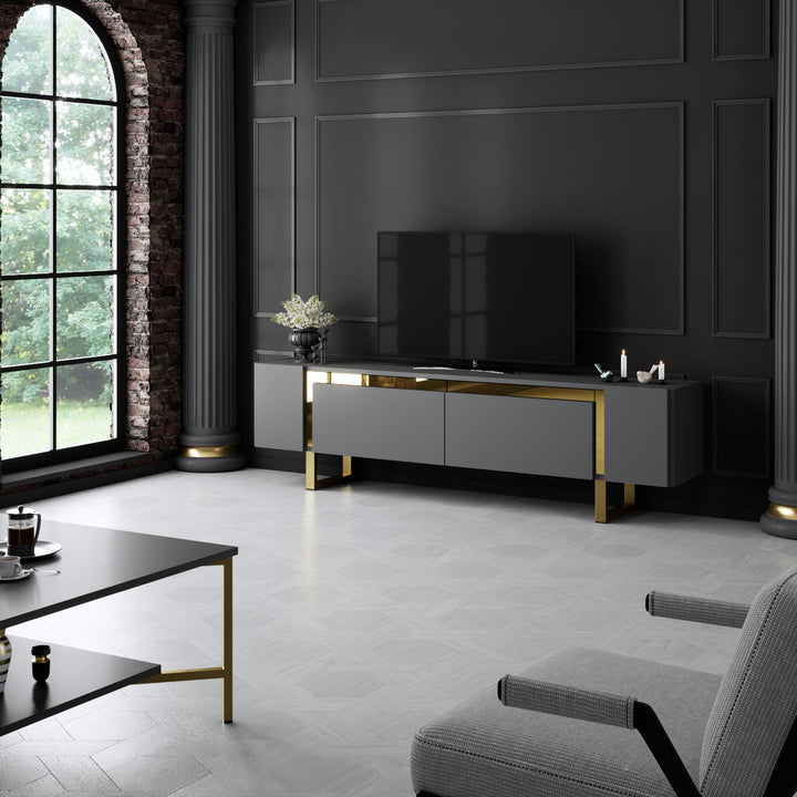 TV szekrény Yildiz - Anthracite, Gold-VASBÚTOR