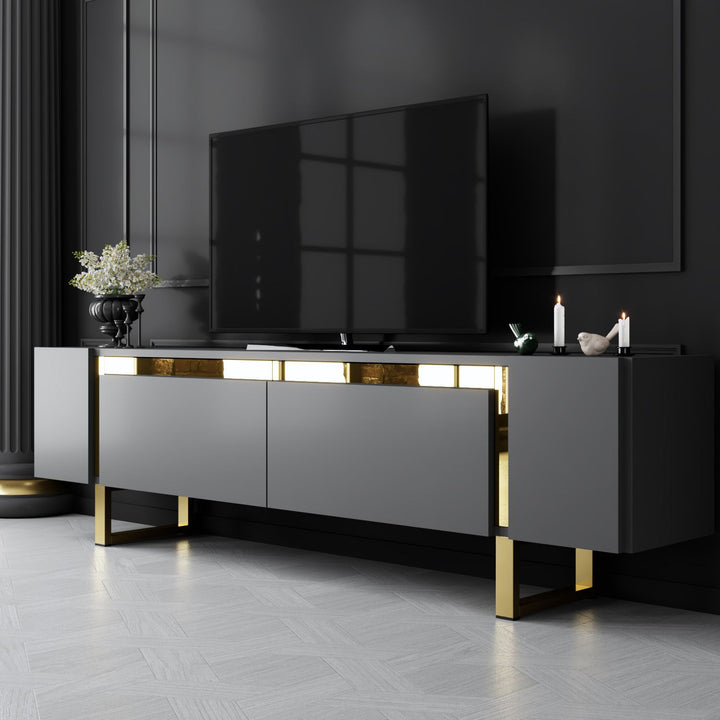 TV szekrény Yildiz - Anthracite, Gold-VASBÚTOR