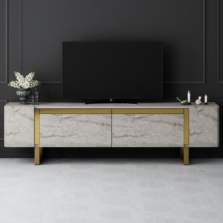 TV szekrény Yildiz - Travertine, Gold-VASBÚTOR
