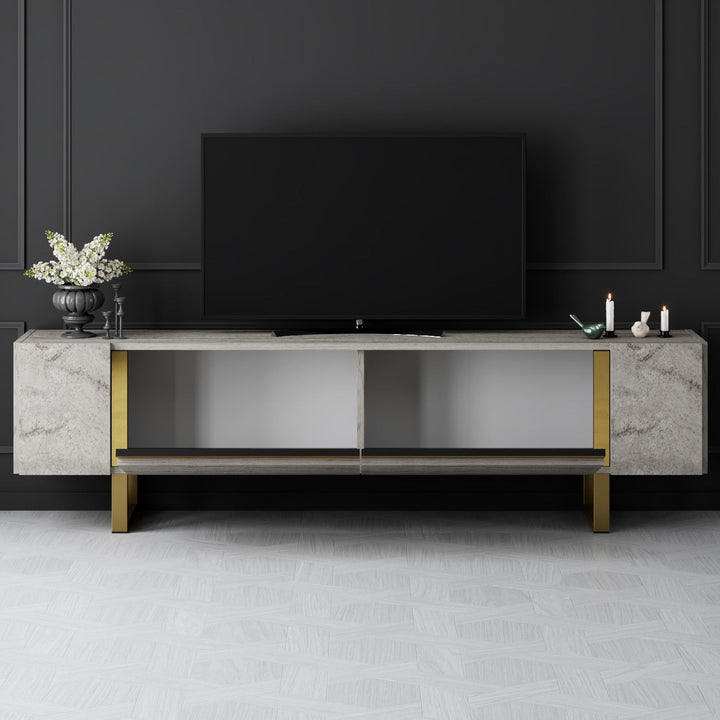 TV szekrény Yildiz - Travertine, Gold-VASBÚTOR