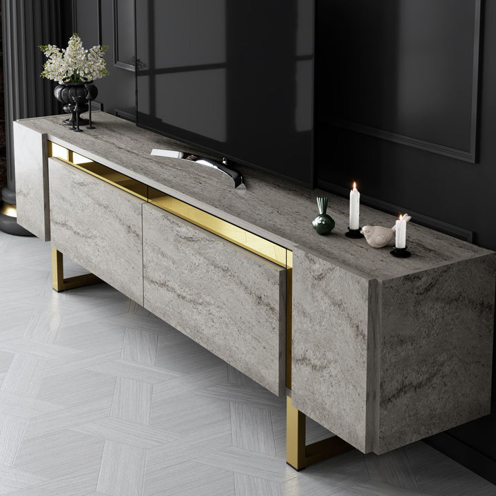 TV szekrény Yildiz - Travertine, Gold-VASBÚTOR