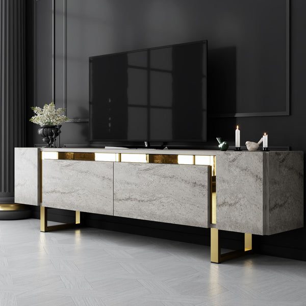 TV szekrény Yildiz - Travertine, Gold-VASBÚTOR