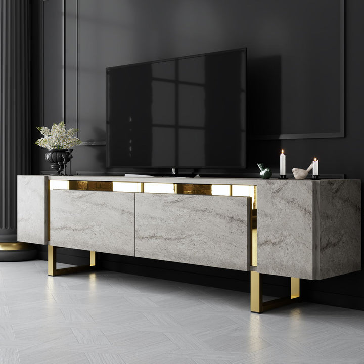 TV szekrény Yildiz - Travertine, Gold-VASBÚTOR