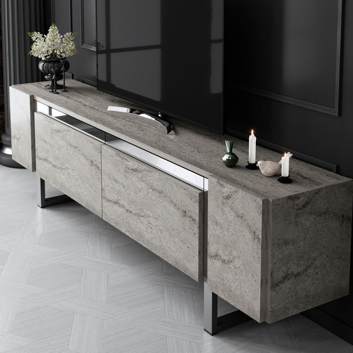 TV szekrény Yildiz - Travertine, Silver-VASBÚTOR