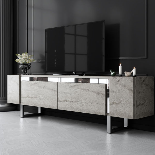 TV szekrény Yildiz - Travertine, Silver-VASBÚTOR