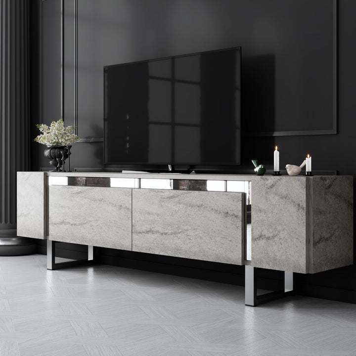 TV szekrény Yildiz - Travertine, Silver-VASBÚTOR