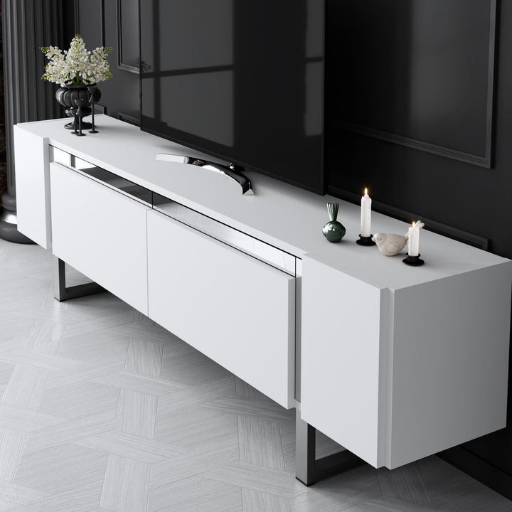 TV szekrény Yildiz - White, Silver-VASBÚTOR