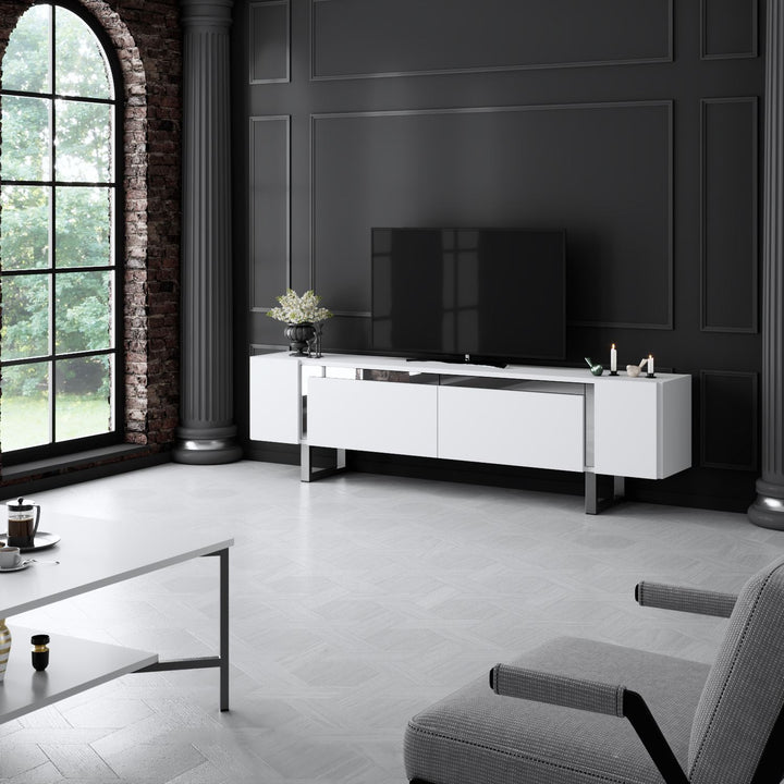 TV szekrény Yildiz - White, Silver-VASBÚTOR