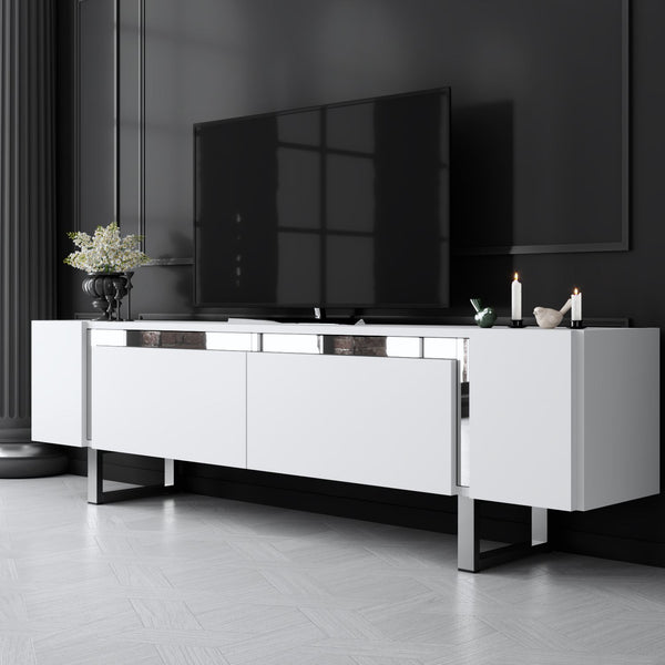 TV szekrény Yildiz - White, Silver-VASBÚTOR