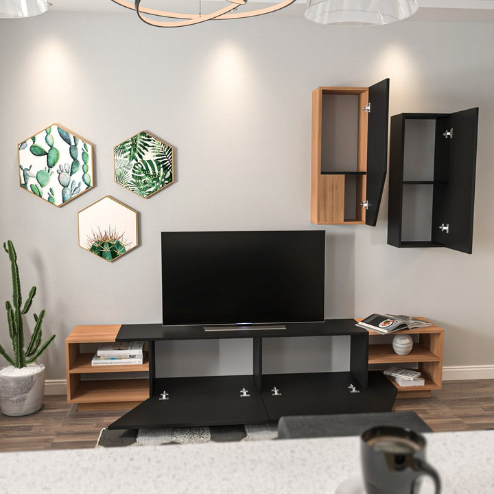 TV szekrény Zebra - Black, Teak-VASBÚTOR