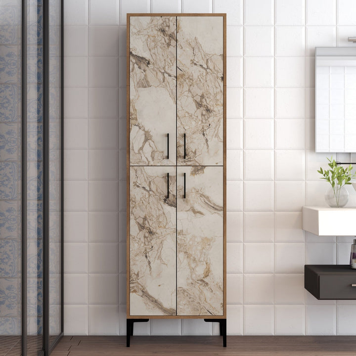 Tároló szekrény Berlin A - Diós, Fehér Marble-VASBÚTOR