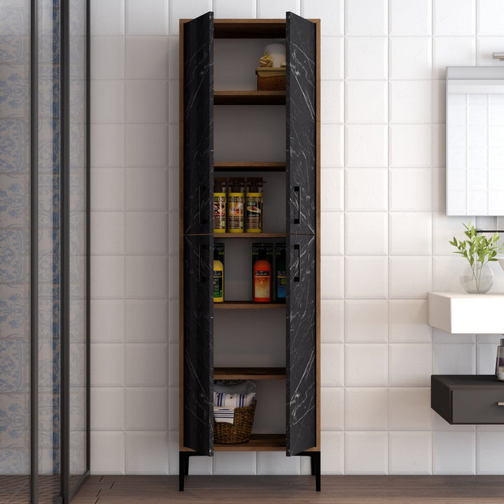 Tároló szekrény Berlin A - Walnut, Black Marble-VASBÚTOR