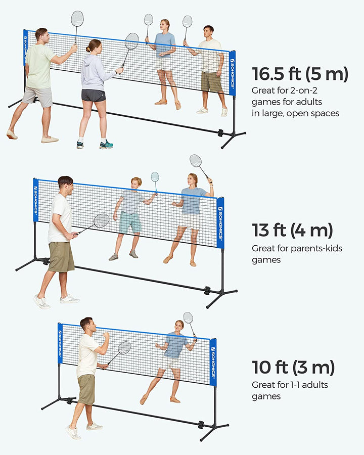 Tenisz/Tollaslabda Háló Hordozható Állvánnyal állítható magasságú 5x1,55 m , kék-VASBÚTOR