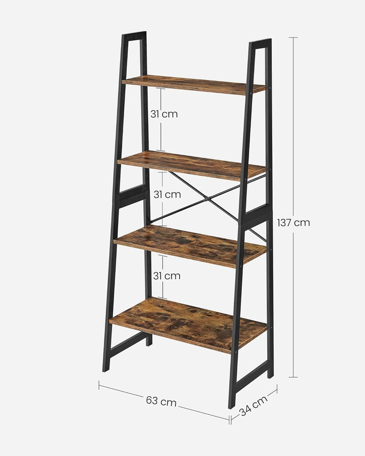 VASAGLE 4 szintes könyvespolc rusztikus barna és fekete színben, 63 x 34 x 137 cm-VASBÚTOR