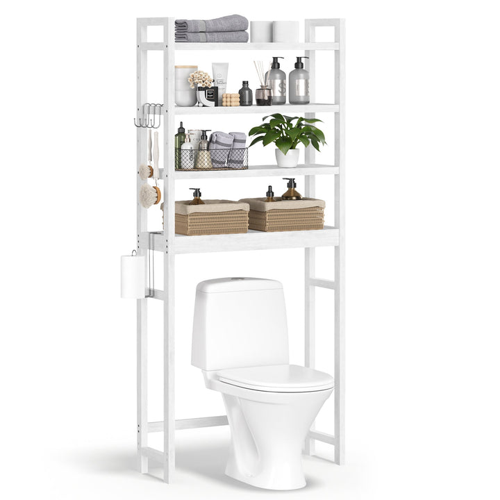 WC feletti tároló, 4 szintes, helytakarékos, egyszerű összeszerelés, fehér-VASBÚTOR