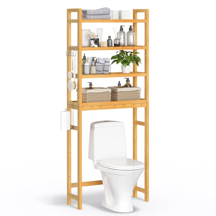 WC feletti tároló, 4 szintes, helytakarékos, egyszerű összeszerelés, natur-VASBÚTOR