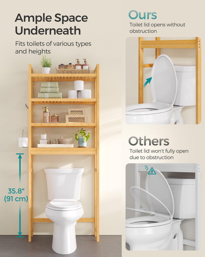 WC feletti tároló, 4 szintes, helytakarékos, egyszerű összeszerelés, natur-VASBÚTOR