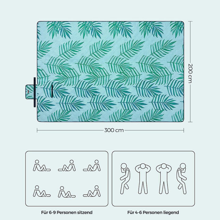 XXL vízálló Pikniktakaró, strand szőnyeg300 x 200 cm, trópusi mintával-VASBÚTOR