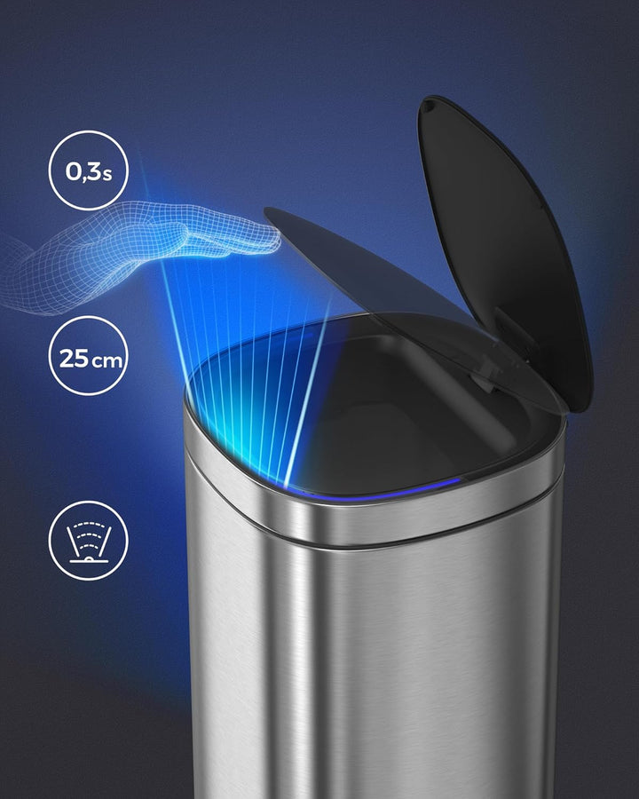 Automatikus konyhai kuka, szemetes mozgásérzékelővel 50 L, ezüst/fekete-VASBÚTOR