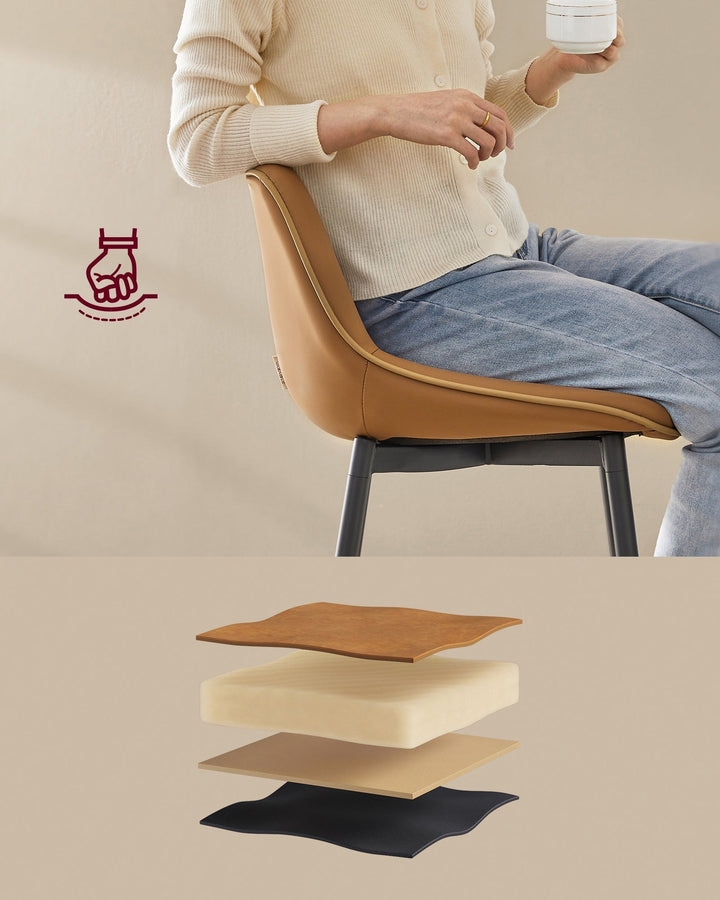 Bárszékek 2 db-os szett, ergonomikus háttámlával, műbőr kárpitozással, 73 cm magas, karamellbarna-VASBÚTOR