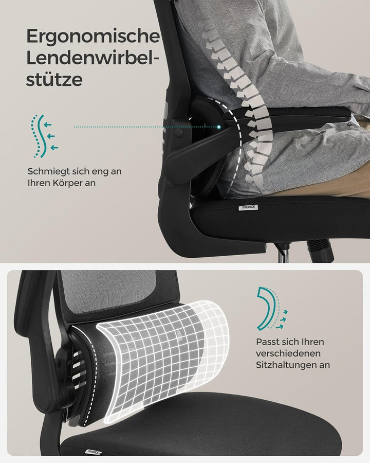 irodai szék, ergonomikus, hálós szék deréktámasszal és állítható fejtámlával, fekete-VASBÚTOR