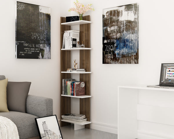 könyvespolc Als - Walnut, White-VASBÚTOR