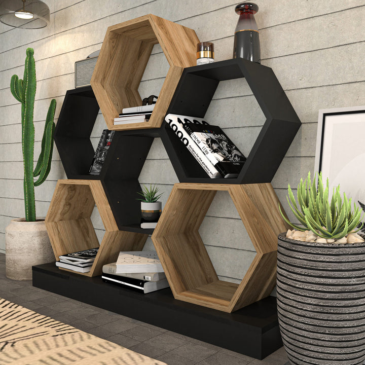 könyvespolc Cicek - Black, Oak-VASBÚTOR