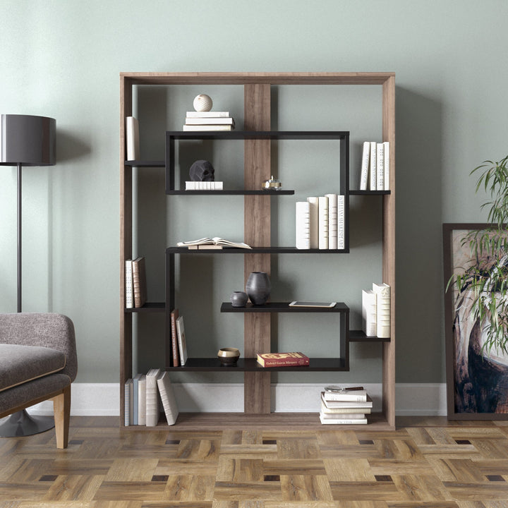 könyvespolc Esteban - Walnut, Black-VASBÚTOR