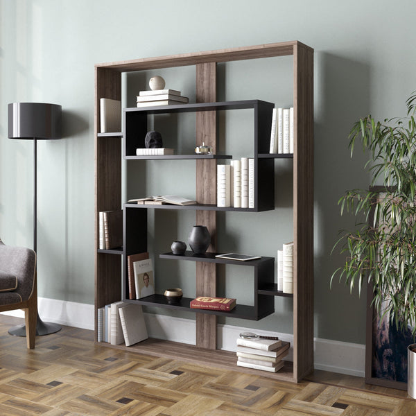 könyvespolc Esteban - Walnut, Black-VASBÚTOR