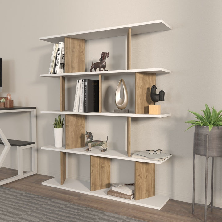 könyvespolc Grace - White, Walnut-VASBÚTOR